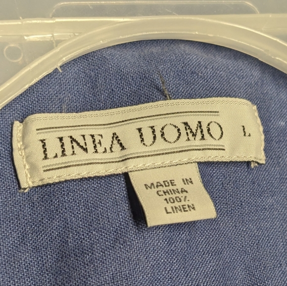 Linea Uomo 100% Linen Blue Men's Large Button Down Dress Shirt - Picture 2 of 8